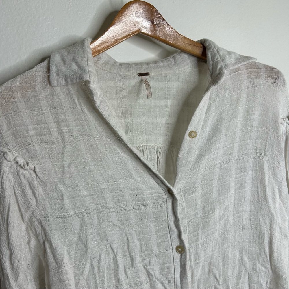 Free People White Loose Lighweight Cotton Rayon Button Down Blouse Size M - Picture 9 of 13